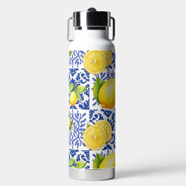 Blue White Lemon Tile Pattern Mediterranean Citrus Trinkflasche