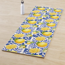 Blue White Lemon Tile Pattern Mediterranean Citrus