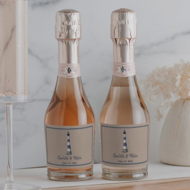 Blue White Lighthouse Border Kraft Wedding (Von Creator hochgeladen)