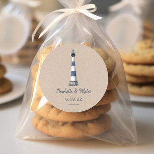 Blue White Lighthouse Kraft Wedding Runder Aufkleber