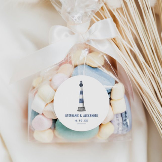 Blue White Lighthouse Runder Aufkleber (Von Creator hochgeladen)