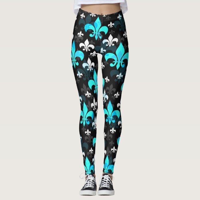 Blue White Lilie Leggings (Vorderseite)