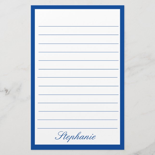 Blue White Lines Frames Monogram Names Custom Briefpapier (Vorderseite)