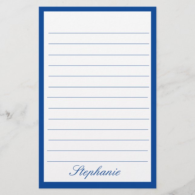Blue White Lines Frames Monogram Names Custom Briefpapier (Vorderseite)