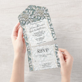 Blue White Lotus Blume Hochzeit All In One Einladung