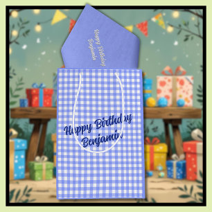 Blue White Matching Patterns Gingham Mittlere Geschenktüte