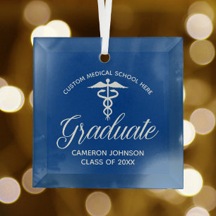 Blue White Medical School Abschluss Gift Ornament Aus Glas