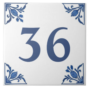 Blue White Minimal Delft Custom House Number Sign Fliese