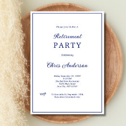 Blue White Minimal Simple Modern Retirement Party Einladung