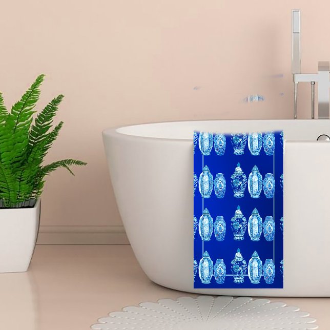 Blue White Mit Monogramm Elegant Ginger Jar Badhandtuch Set (Von Creator hochgeladen)