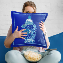 Blue White Mit Monogramm Elegant Ginger Jar Kissen