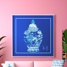 Blue White Mit Monogramm Elegant Ginger Jar