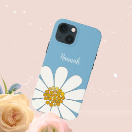 Blue White Modern Daisy Blume Personalisieren Name Case-Mate iPhone Hülle