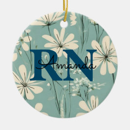 Blue White Modern Daisy Personalisiert Name RN Nur Keramik Ornament