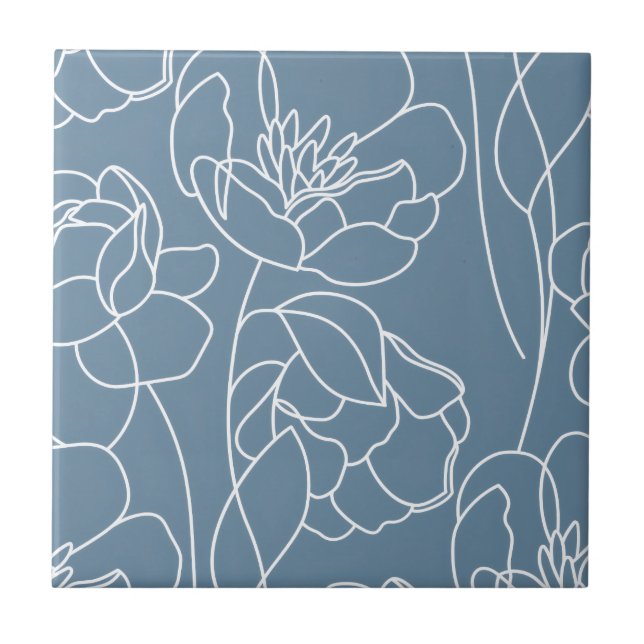 Blue White Modern Wildflower Fliese (Vorderseite)