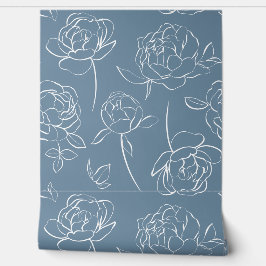 Blue White Modern Wildflower Wallpaper Tapete