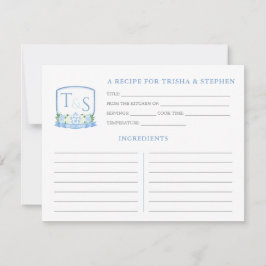 Blue White Monogram Brautparty Rezept Card Einladung