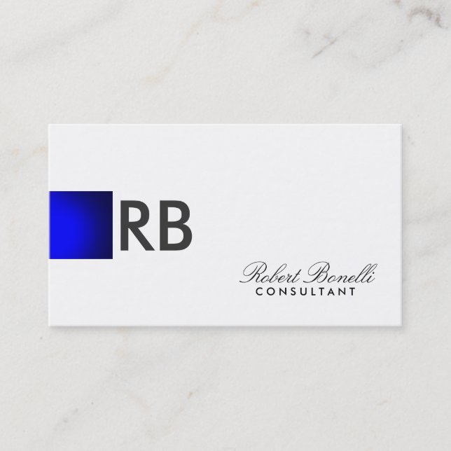 Blue White Monogram Consultant Business Card Visitenkarte (Vorderseite)