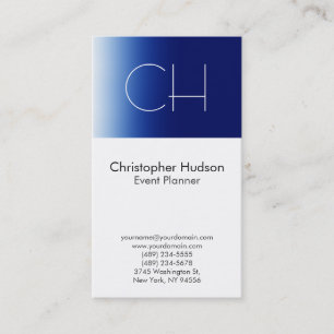 Blue White Monogram Event Planer Business Card Visitenkarte