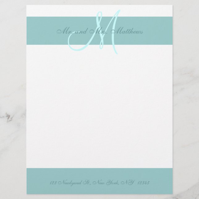 Blue White Monogram Letterhead für Neugeborene (Vorderseite)