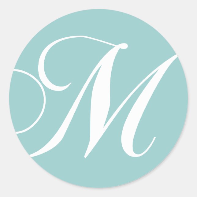 Blue White Monogram M Wedding Favor Sticker (Vorderseite)