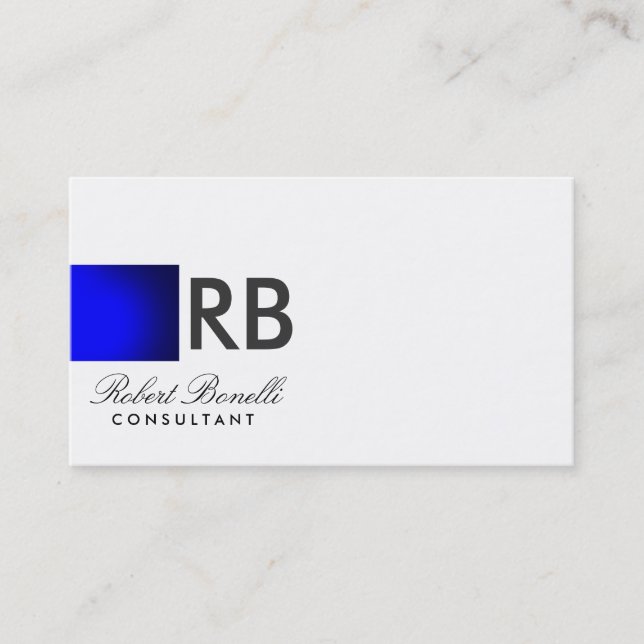 Blue White Monogram Script Consultant Beruflich Visitenkarte (Vorderseite)