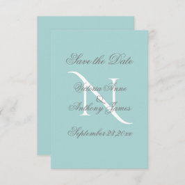 Blue White Monogram Script Wedding Save The Date