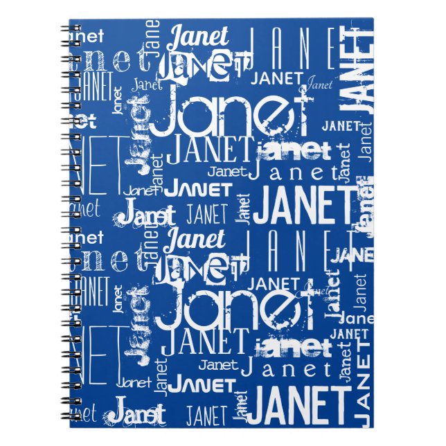Blue White Name Word Cloud Typografie Notebook Notizblock (Vorderseite)