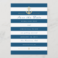 Blue White Nautic Save the Date Flat Foto Card