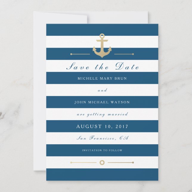 Blue White Nautic Save the Date Flat Foto Card (Vorderseite)
