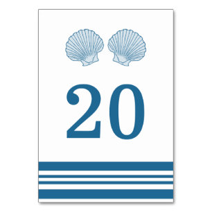 Blue White Nautic Seashells Table Card Tischnummer