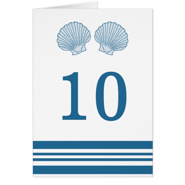 Blue White Nautic Seashells Tischnummer Card (Vorne)