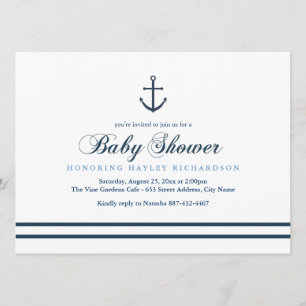Blue & White Nautical Baby Dusche laden ein Einladung
