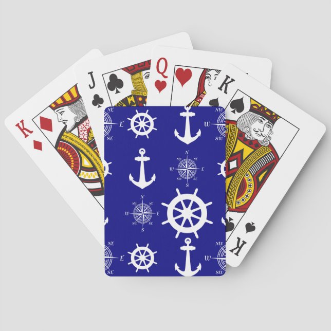 Blue White Nautical Coastal Boating Spielkarten (Rückseite)