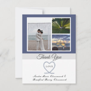 Blue White Nautical Heart Anchor Wedding Foto als Dankeskarte