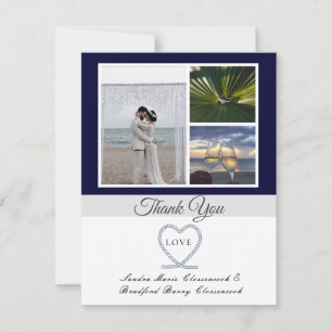 Blue White Nautical Heart Anchor Wedding Foto als Dankeskarte