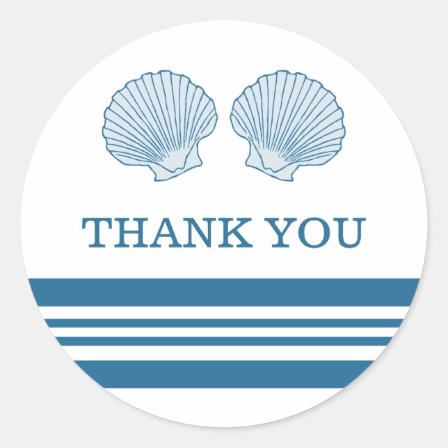 Blue White Nautical Seashells Danke Stickers (Vorderseite)