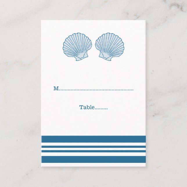 Blue White Nautical Seashells Hochzeiten Platzkart Platzkarte (Vorderseite)