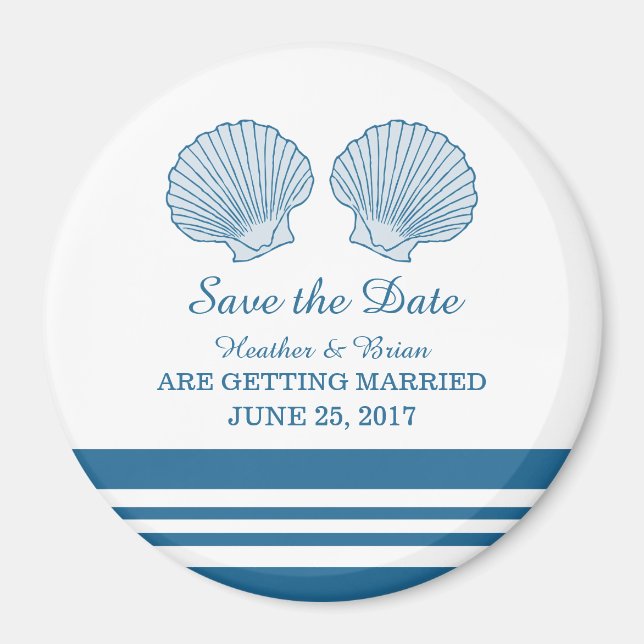 Blue White Nautical Seashells Save the Date Magnet (Vorne)
