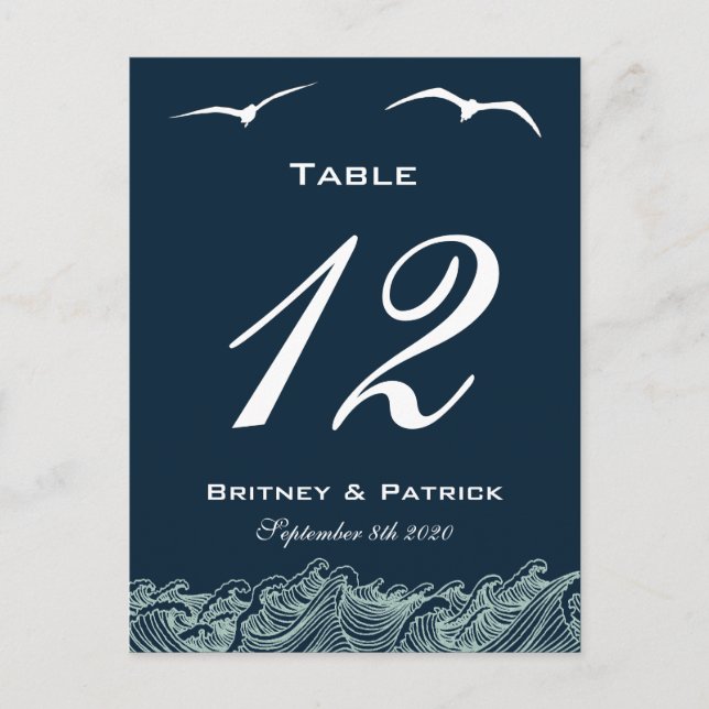 Blue & White Nautical Wedding Tischnummer Cards (Vorderseite)