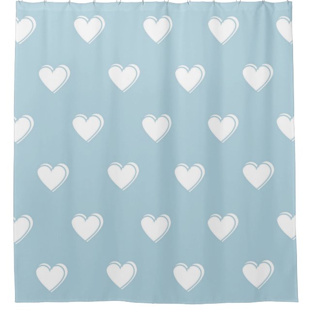 Blue White Niedlich Simple Heart Pattern Duschvorhang (Vorderseite)