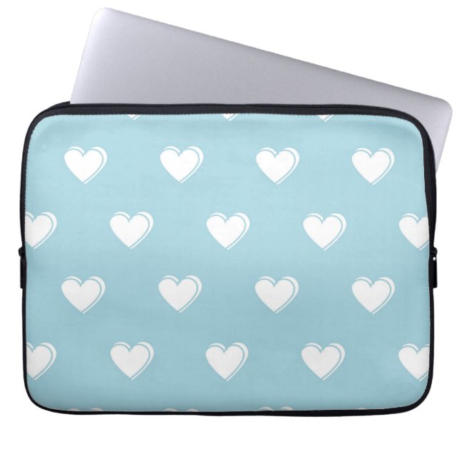 Blue White Niedlich Simple Heart Pattern Laptopschutzhülle (Vorderseite)