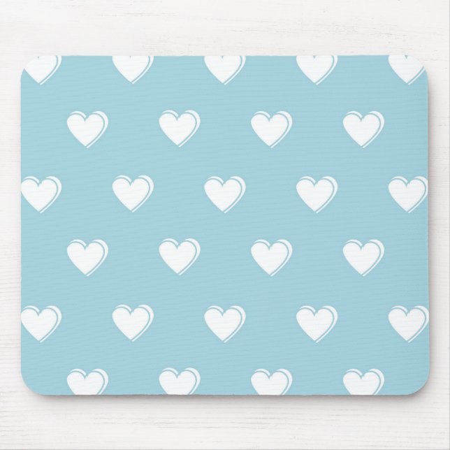Blue White Niedlich Simple Heart Pattern Mousepad (Vorne)