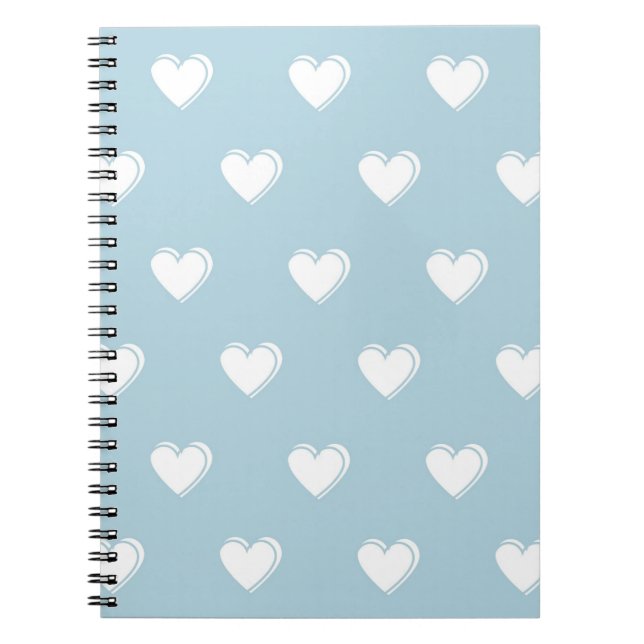 Blue White Niedlich Simple Heart Pattern Notizblock (Vorderseite)