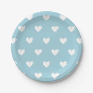 Blue White Niedlich Simple Heart Pattern Pappteller