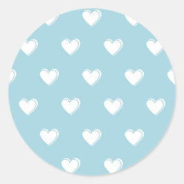 Blue White Niedlich Simple Heart Pattern Runder Aufkleber