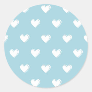 Blue White Niedlich Simple Heart Pattern Runder Aufkleber