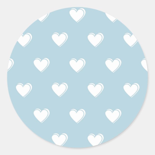 Blue White Niedlich Simple Heart Pattern Runder Aufkleber (Vorderseite)