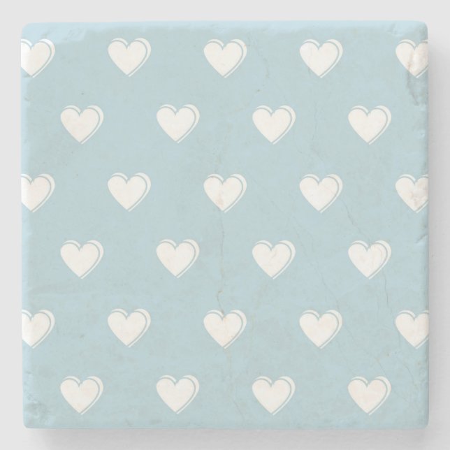 Blue White Niedlich Simple Heart Pattern Steinuntersetzer (Vorderseite)