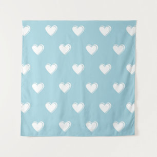Blue White Niedlich Simple Heart Pattern Wandteppich